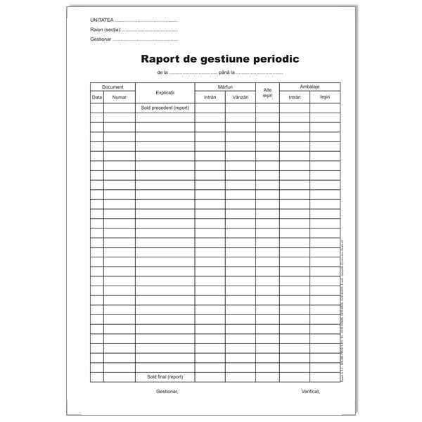 RAPORT DE GESTIUNE PERIODIC AUTOCOPIATIV RAPORT DE GESTIUNE PERIODIC AUTOCOPIATIV